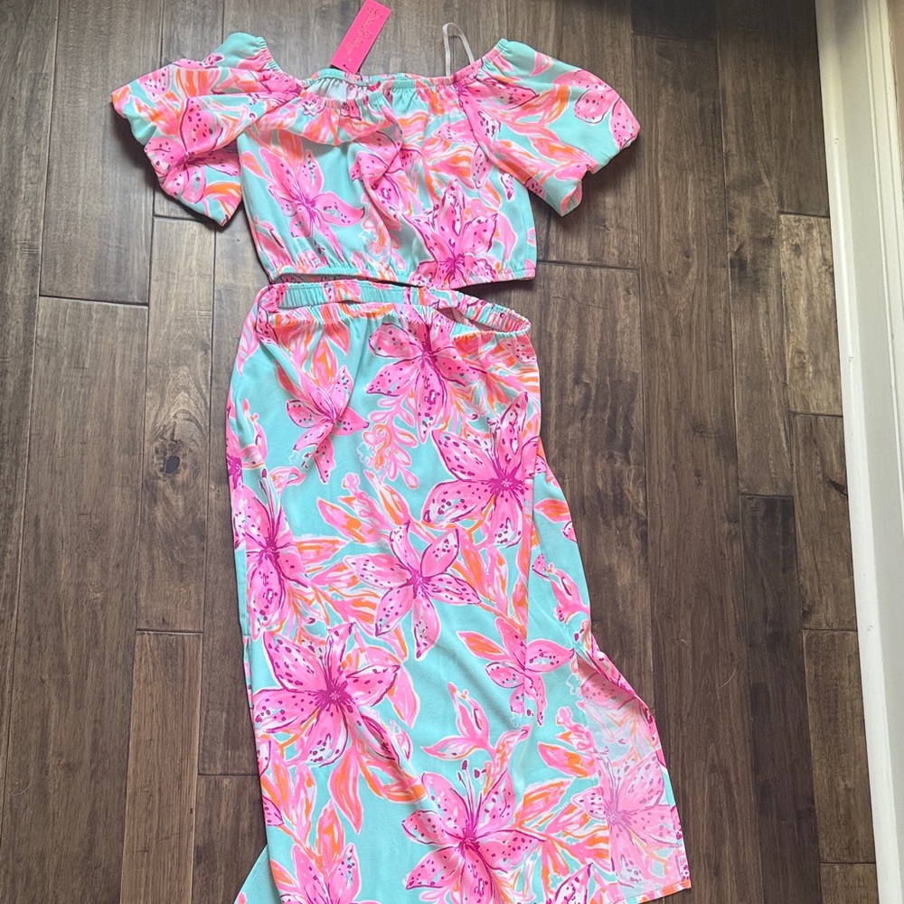 New Lilly Pulitzer Pink and Teal Floral Crop Top Set